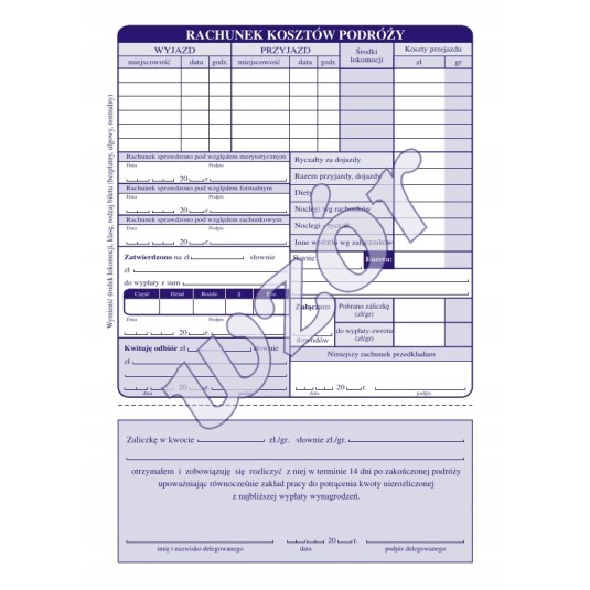 Druk polecenie wyjazdu służbowego delegacja A5