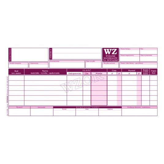 Druk WZ 1/3 A4 wydanie zewnętrzne 6 pozycyjne